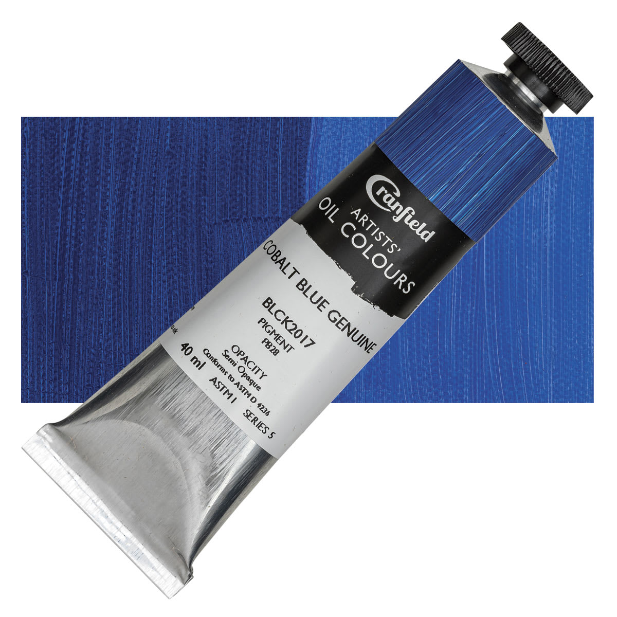 Cranfield Artists' Oil Paint - Cobalt Blue Genuine, 40 ml, Tube and swatch