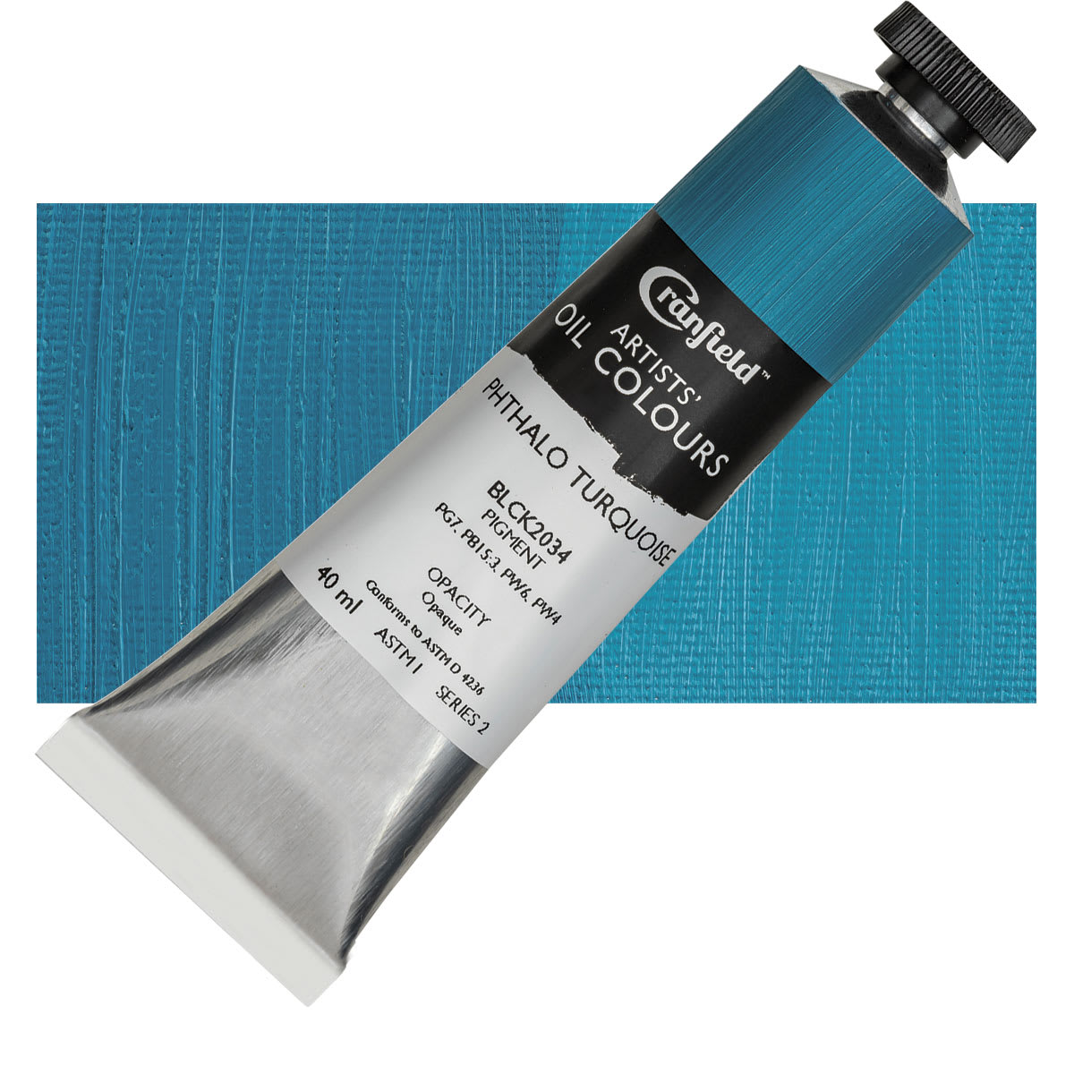 Cranfield Artists' Oil Paint - Phthalo Turquoise, 40 ml, Tube and swatch