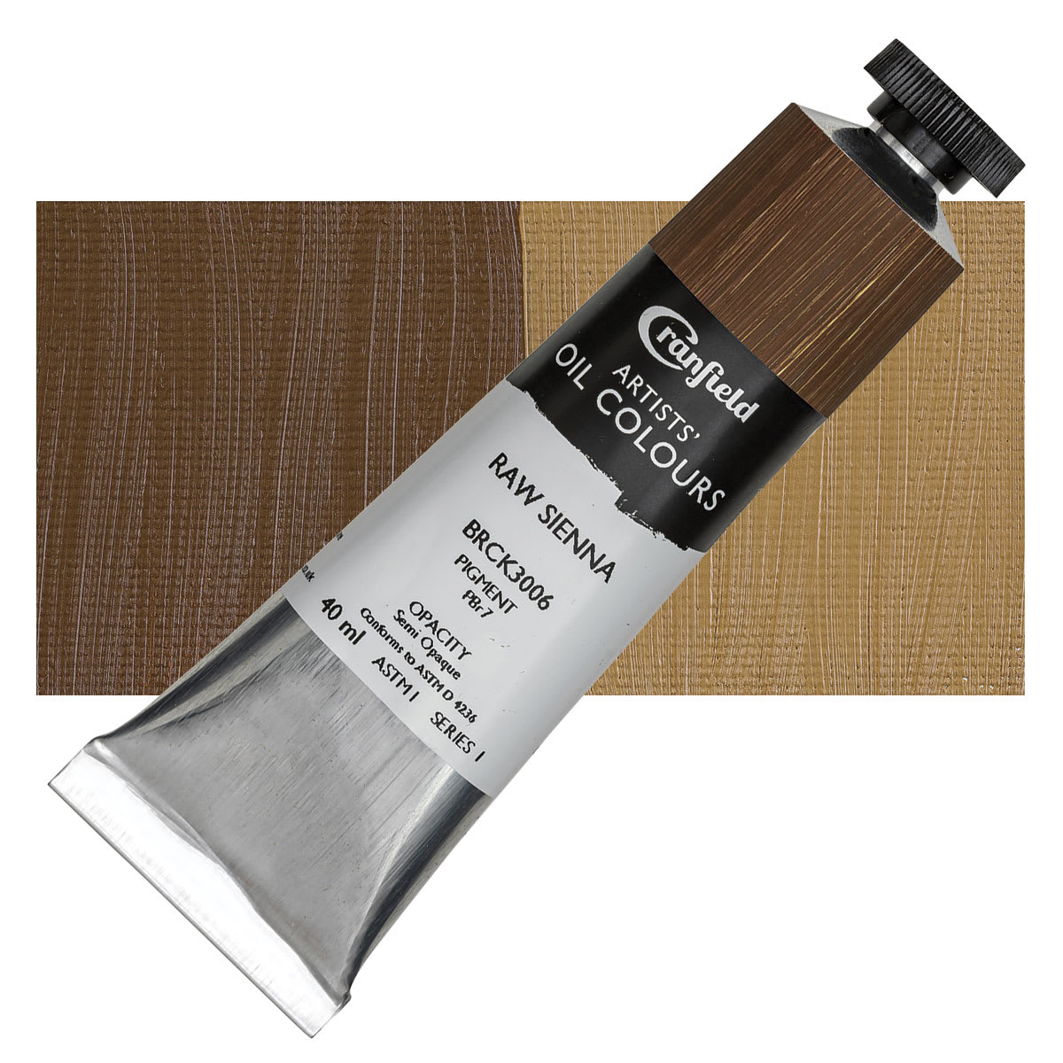Cranfield Artists' Oil Paint - Raw Sienna, 40 ml, Tube and swatch