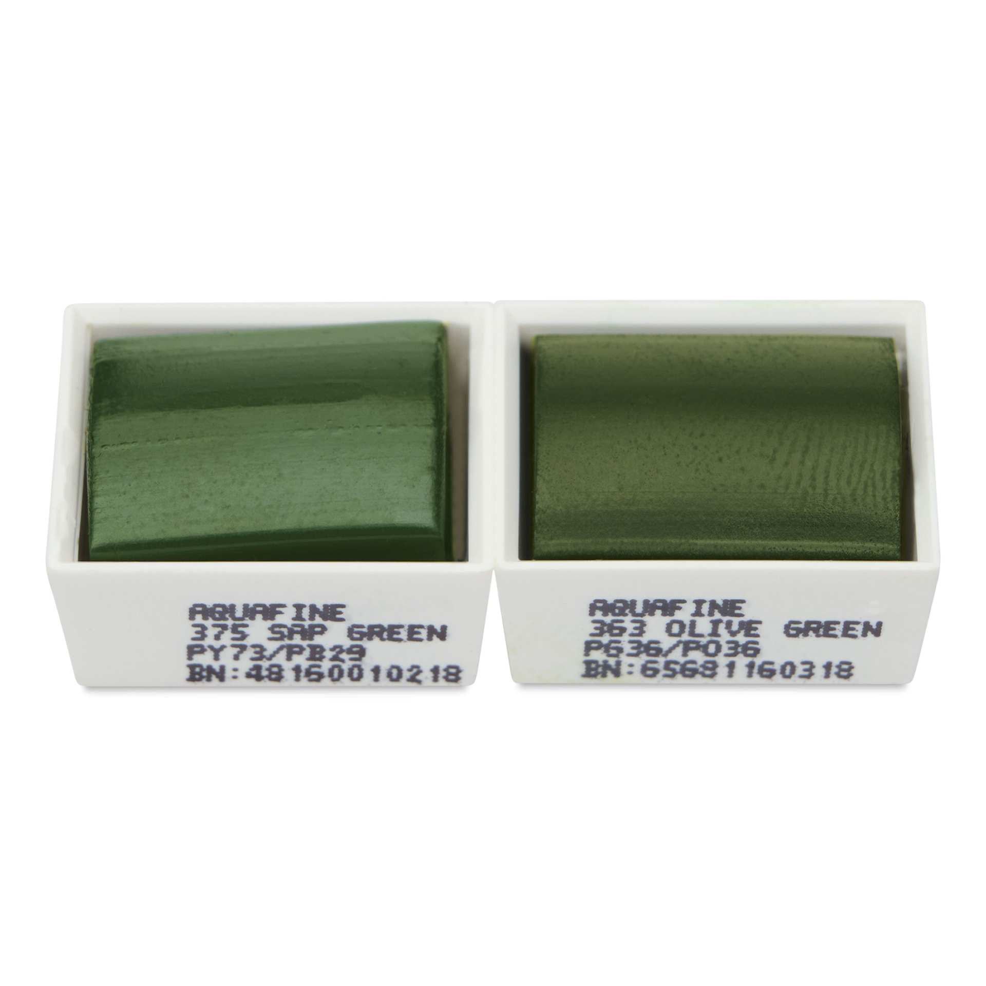 Daler-Rowney Aquafine Watercolors - Set of 2, Sap Green and Olive Green, Half Pan out of package