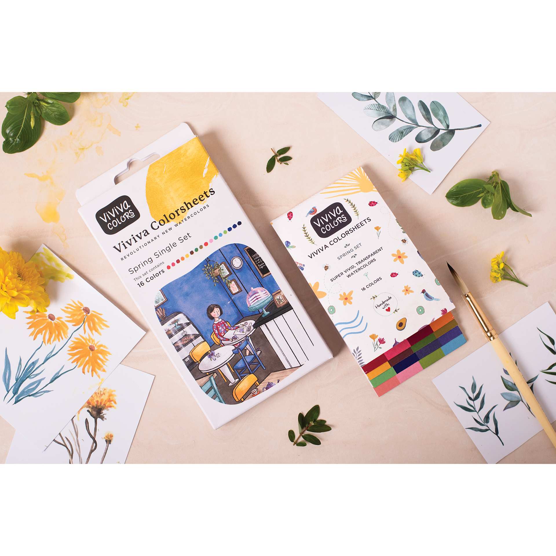 Viviva Colorsheets - Spring Colors, Set of 16 (front of package and color sheets with small paintings)