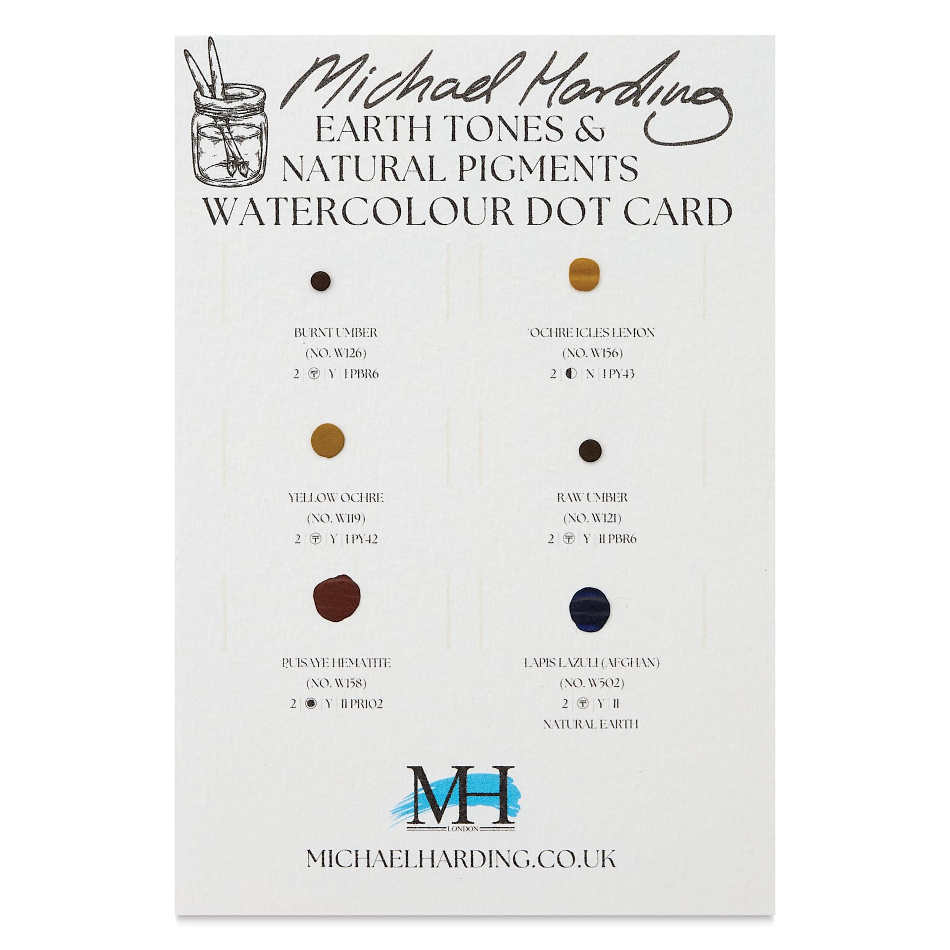 Michael Harding Artists Watercolor - Dot Card, 6 Colors, Earth Tones and Natural Pigments