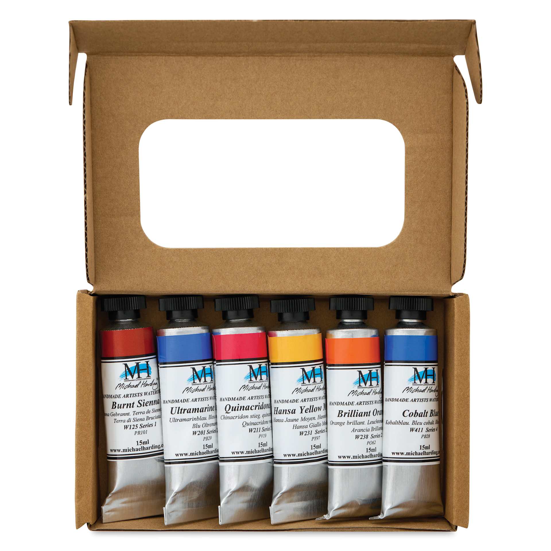 Michael Harding Artists Watercolors - Set of 6, Brienne Brown Essentials, 15 ml open package