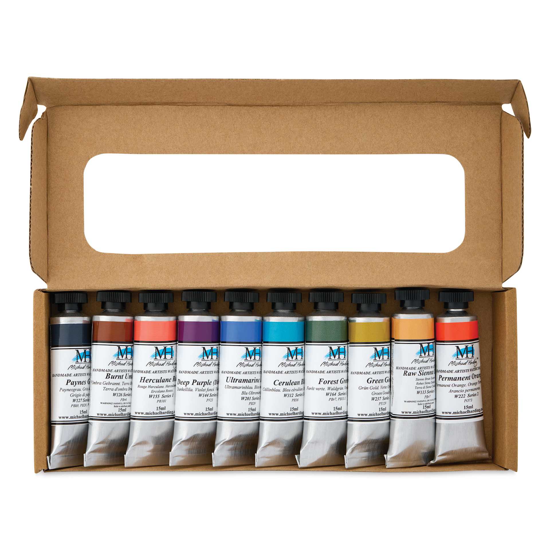 Michael Harding Artists Watercolors - Set of 10, Wild Nature, 15 ml open packaging