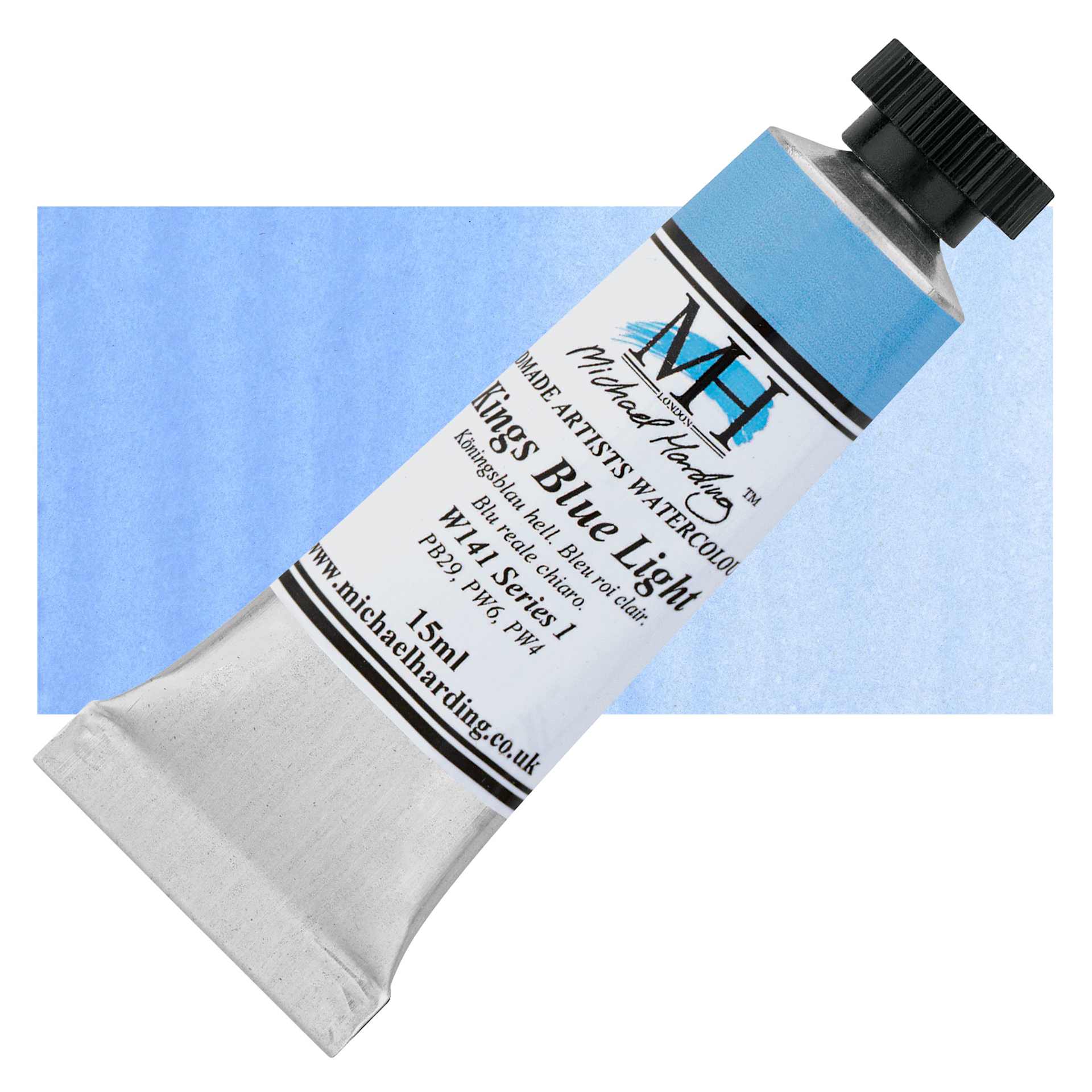 Michael Harding Artists Watercolor - Kings Blue Light, 15 ml tube and swatch