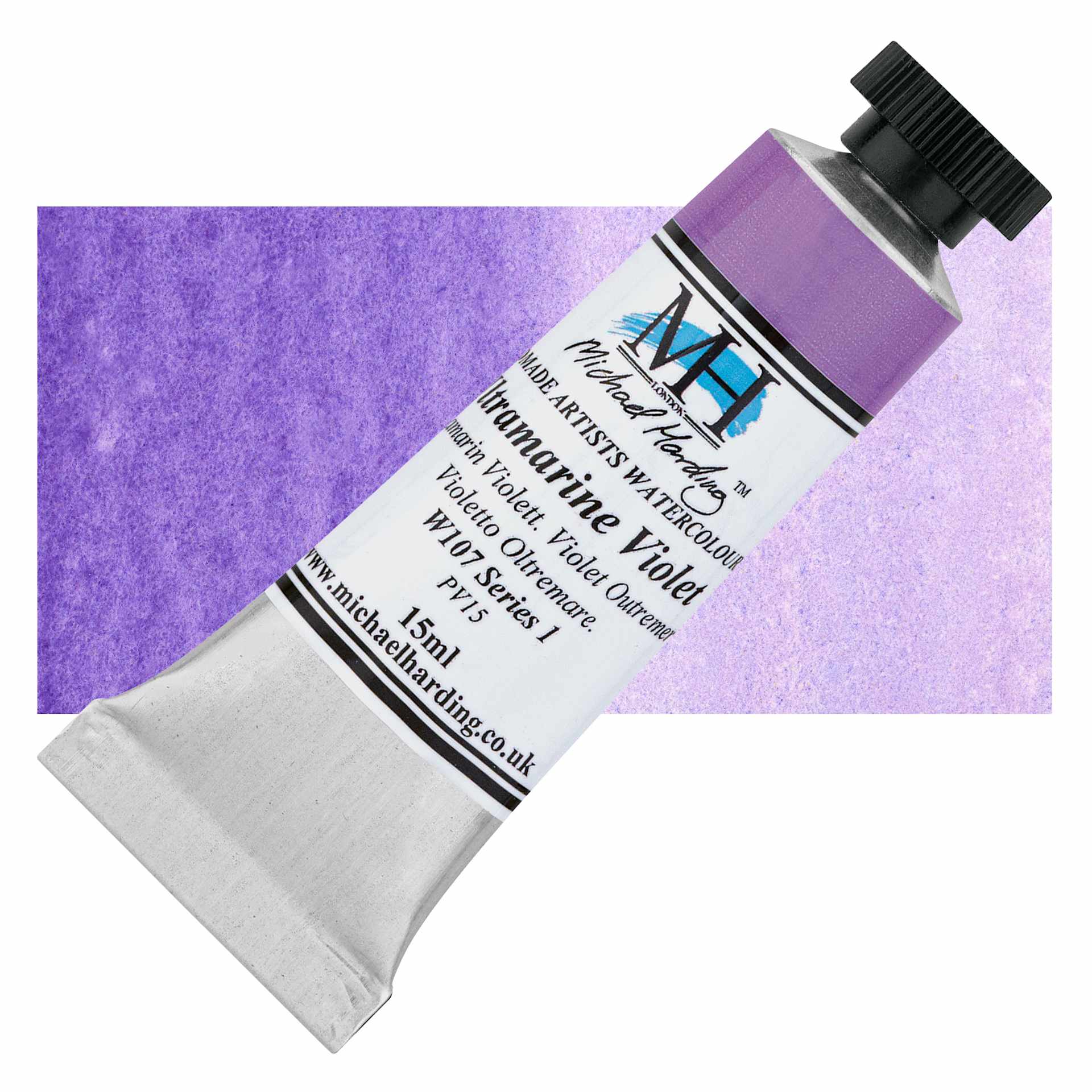 Michael Harding Artists Watercolor - Ultramarine Violet, 15 ml tube and swatch
