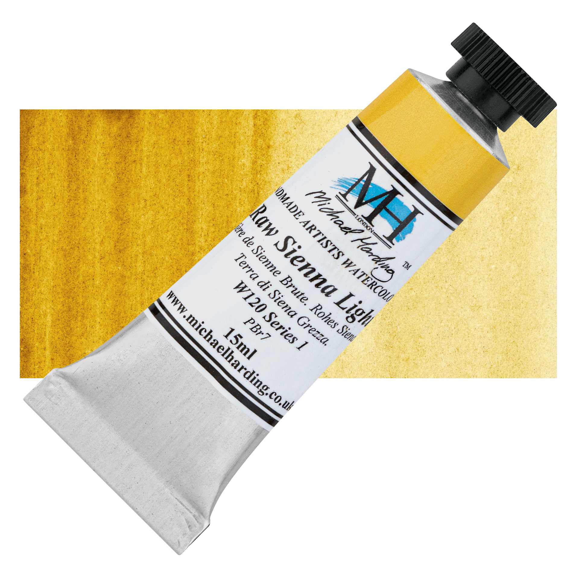 Michael Harding Artists Watercolor - Raw Sienna Light, 15 ml tube and swatch