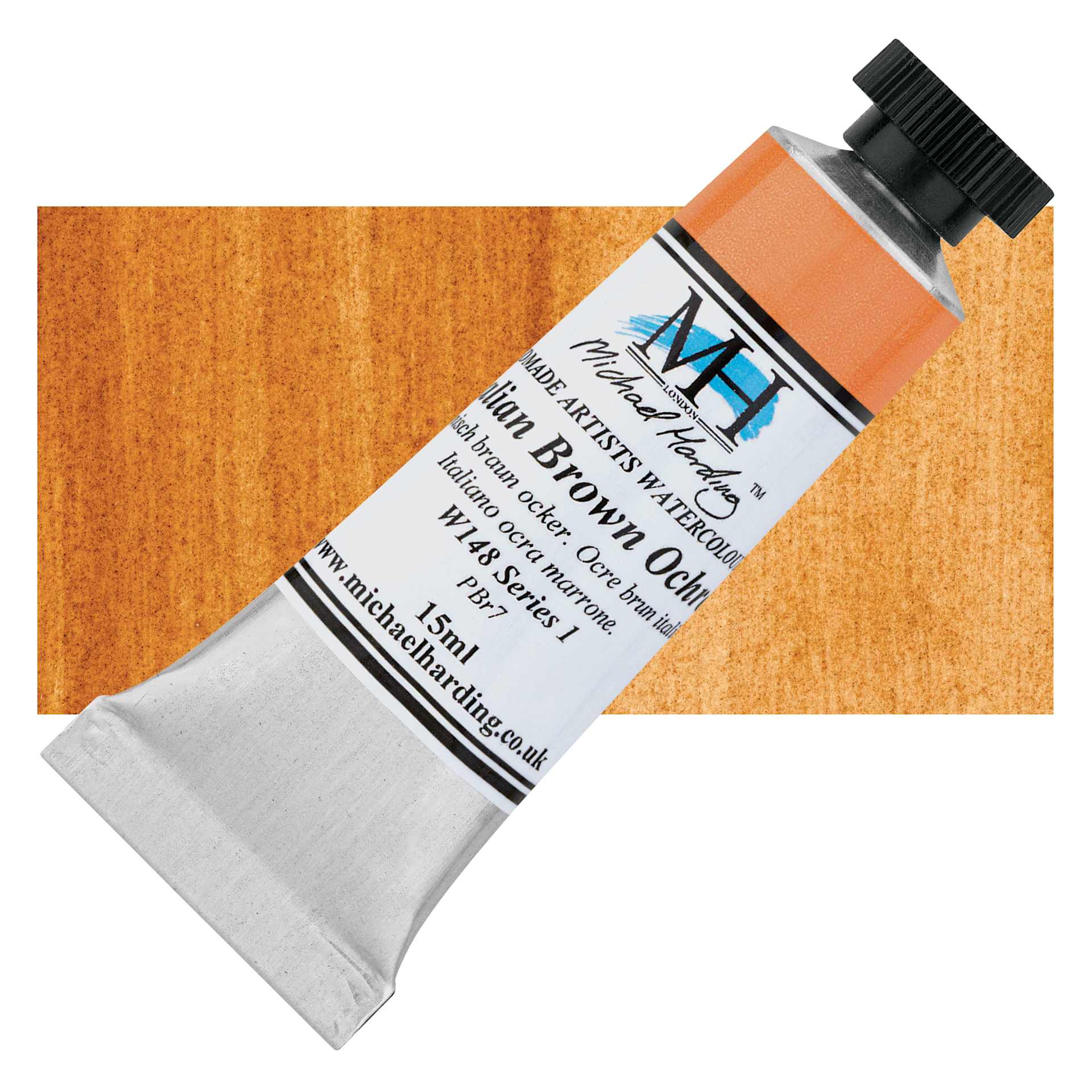 Michael Harding Artists Watercolor - Italian Brown Ochre, 15 ml tube and swatch