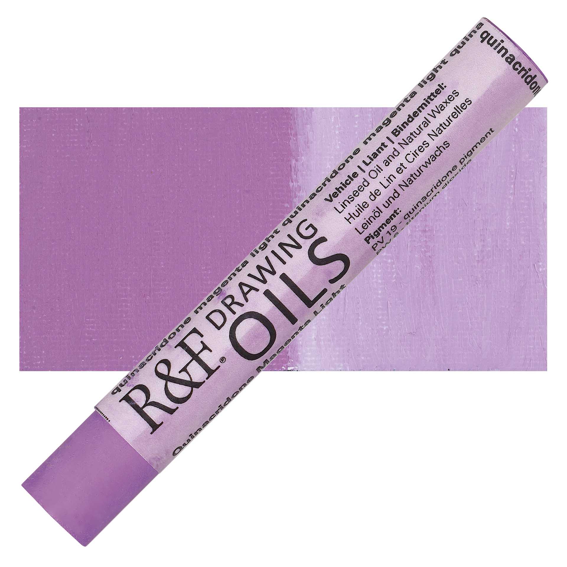 R&F Drawing Oil Stick - Quinacridone Magenta Light, 12 ml stick and swatch