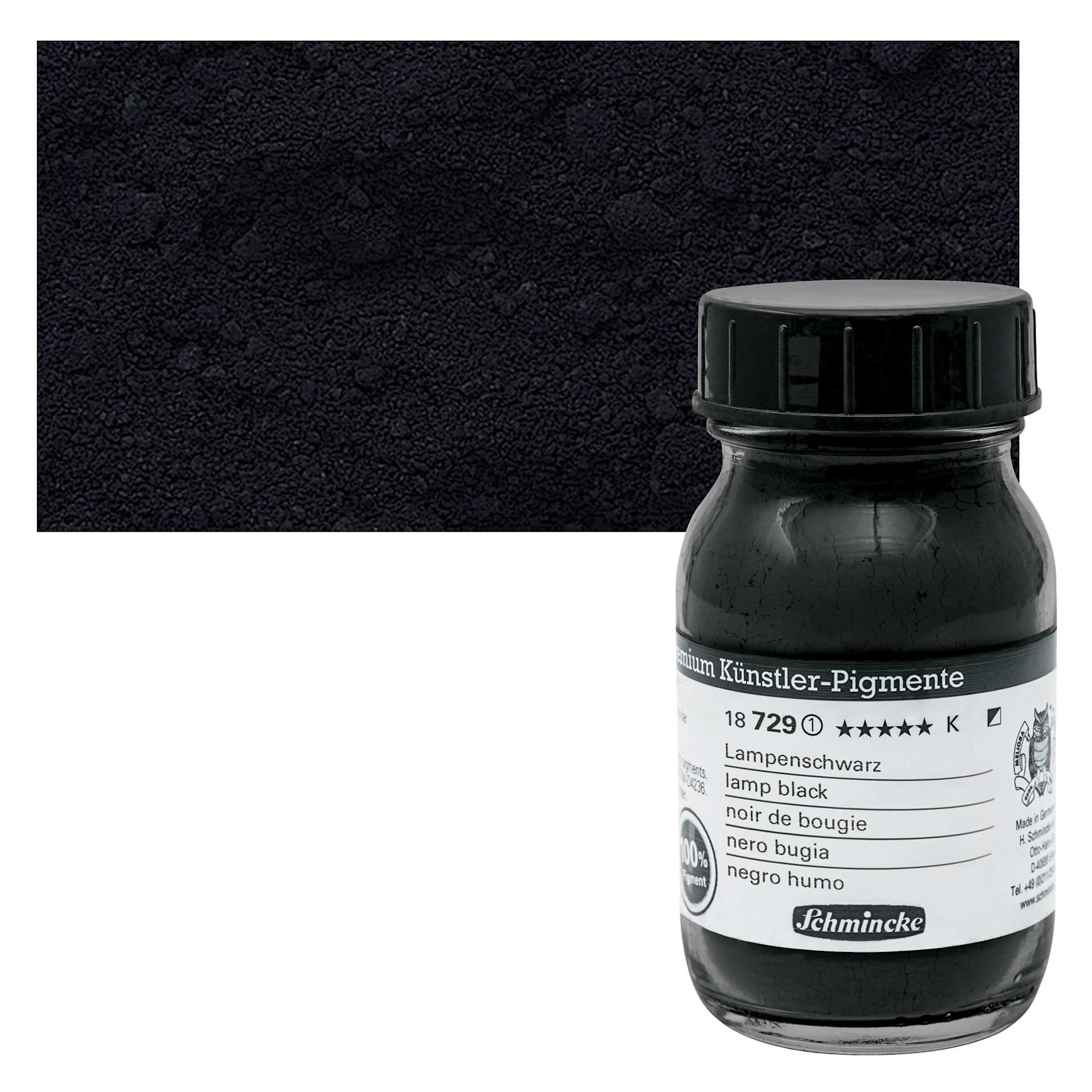 Schmincke Pigment - Lamp Black, 100 ml Jar and swatch
