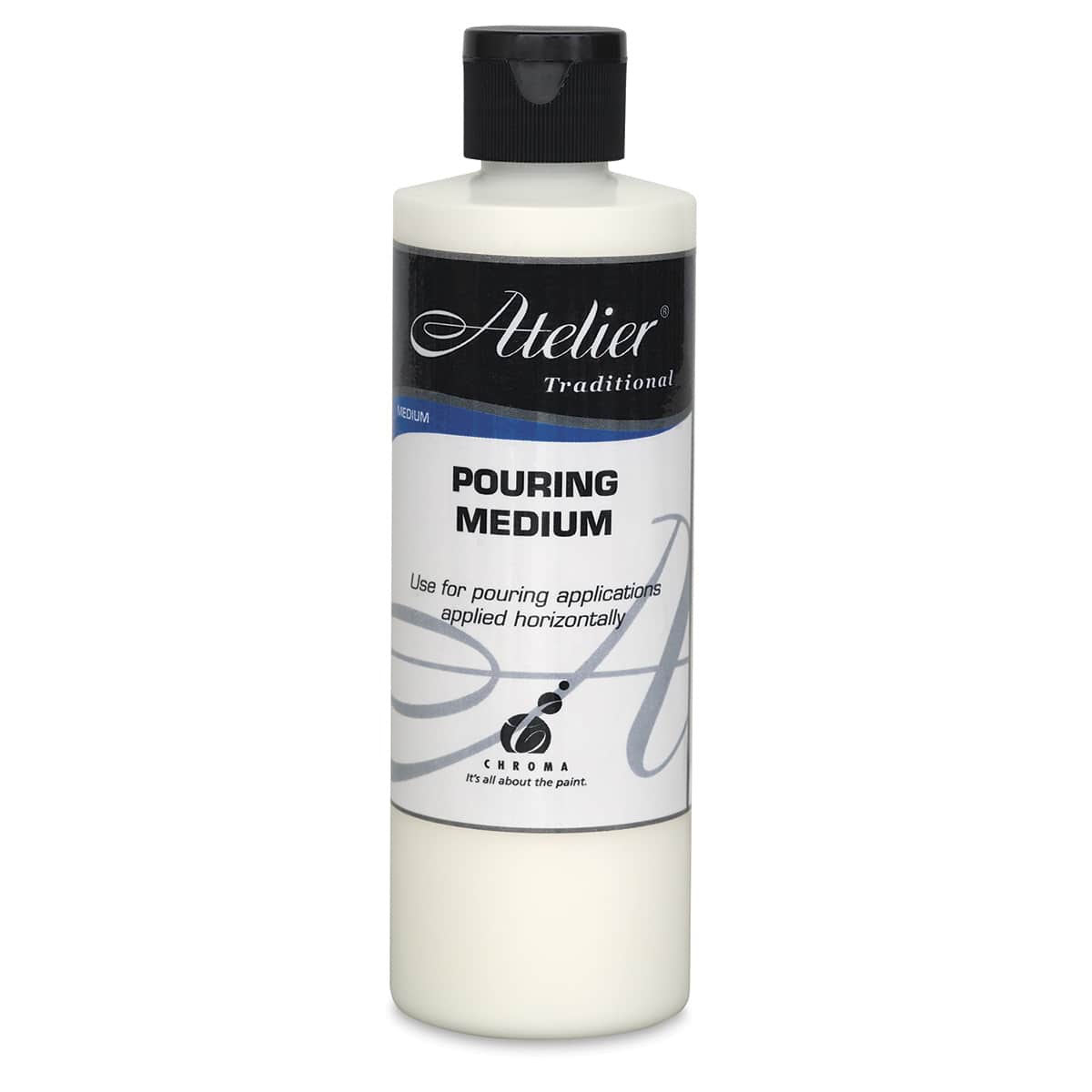 Chroma Atelier Traditional Medium - Front of 8 oz Bottle of Pouring Medium