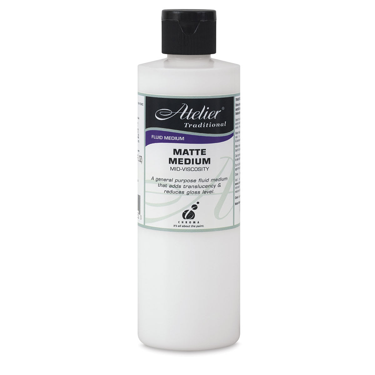 Chroma Atelier Traditional Mid-Viscosity Medium - Front of 250 ml Bottle of Matte Medium Chroma Atelier Traditional Mid-Viscosity Medium - Front of 250 ml Bottle of Matte Medium