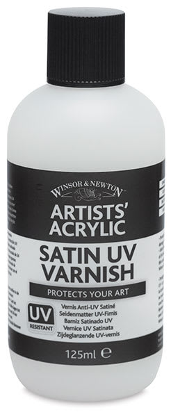 Winsor & Newton Artists' Acrylic UV Varnish - Front of bottle of Satin Varnish Winsor & Newton Artists' Acrylic UV Varnish - Front of bottle of Satin Varnish