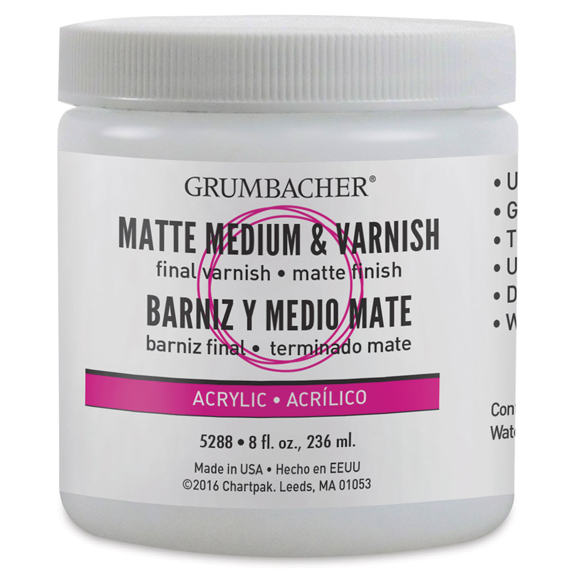 Grumbacher Artists' Acrylic Matte Medium and Varnish - 8 oz, Jar