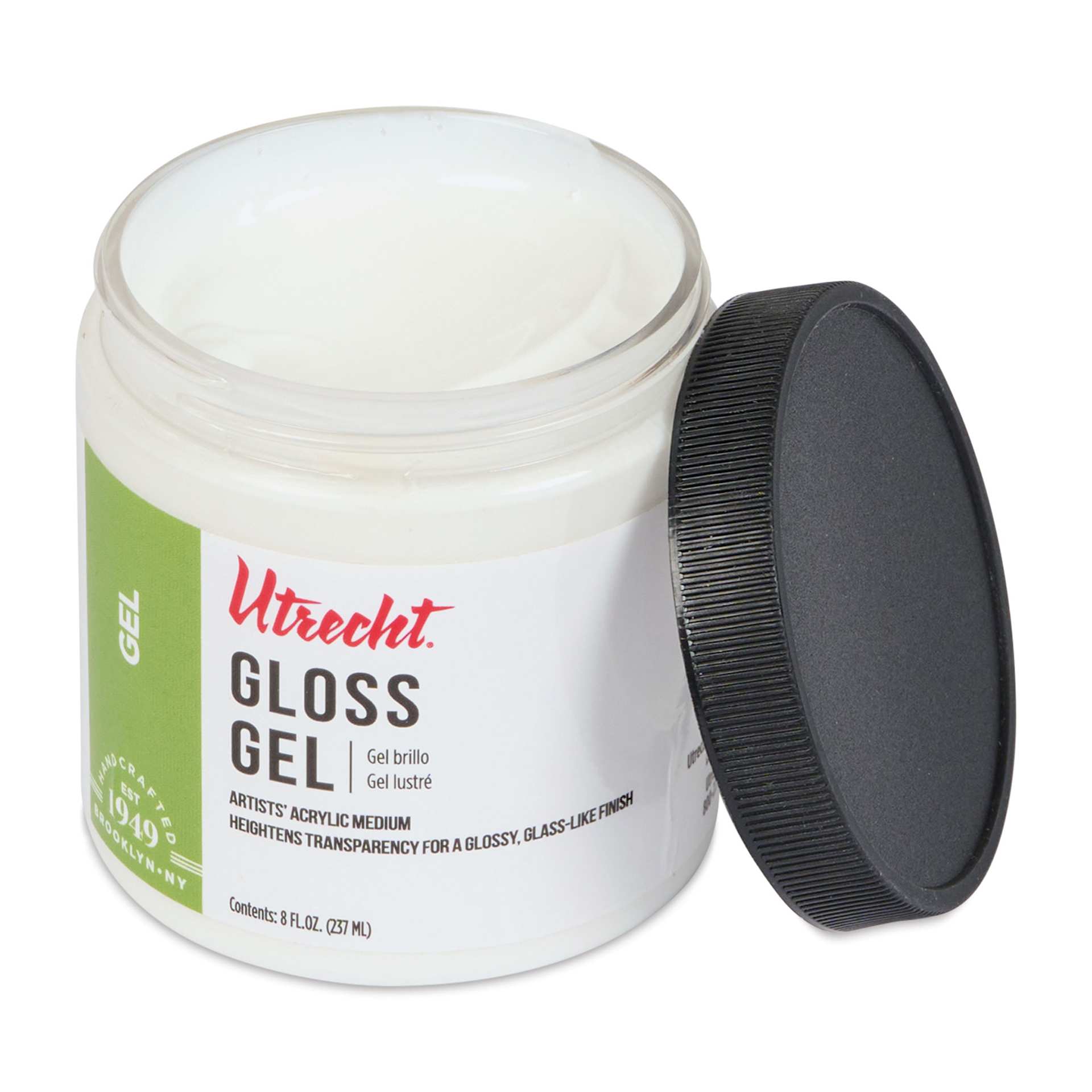 Utrecht Artists' Acrylic Gel Medium - Gloss Gel Medium, 8 oz jar with lid removed Utrecht Artists' Acrylic Gel Medium - Gloss Gel Medium, 8 oz jar with lid removed