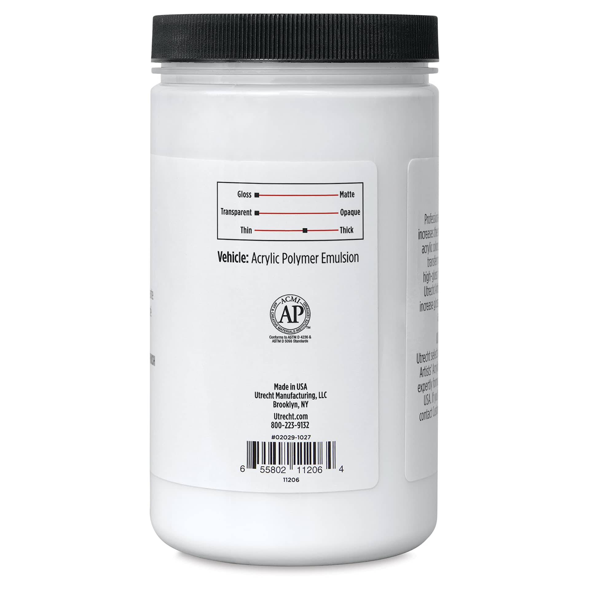Utrecht Artists' Acrylic Gel Medium - Gloss Gel Medium, Quart right side