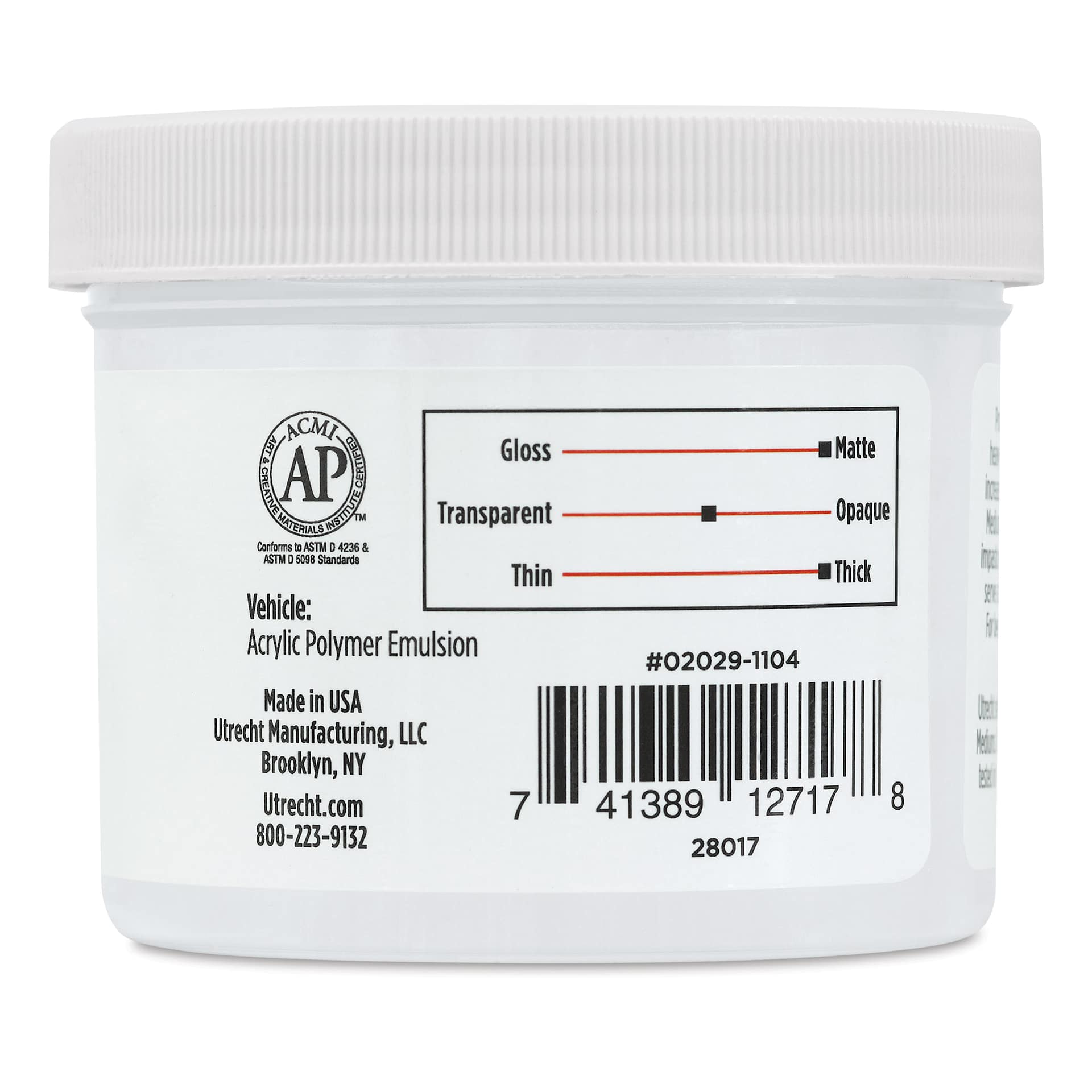 Utrecht Artists' Acrylic Opaque Gel Medium - 4 oz back