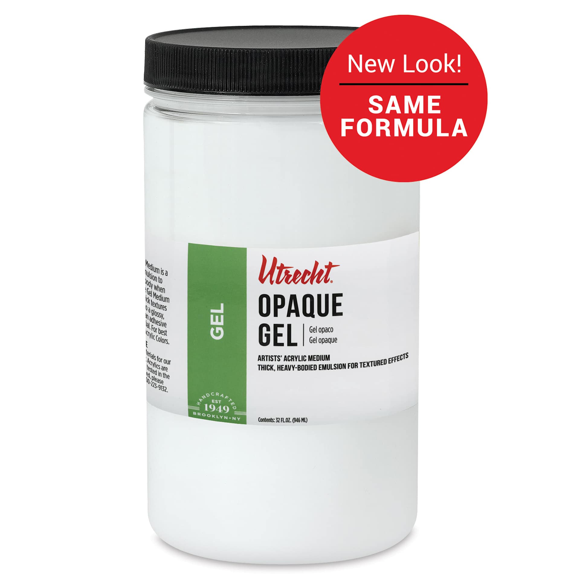New look! Same formula - Utrecht Artists' Acrylic Opaque Gel Medium, 32 oz New look! Same formula - Utrecht Artists' Acrylic Opaque Gel Medium, 32 oz