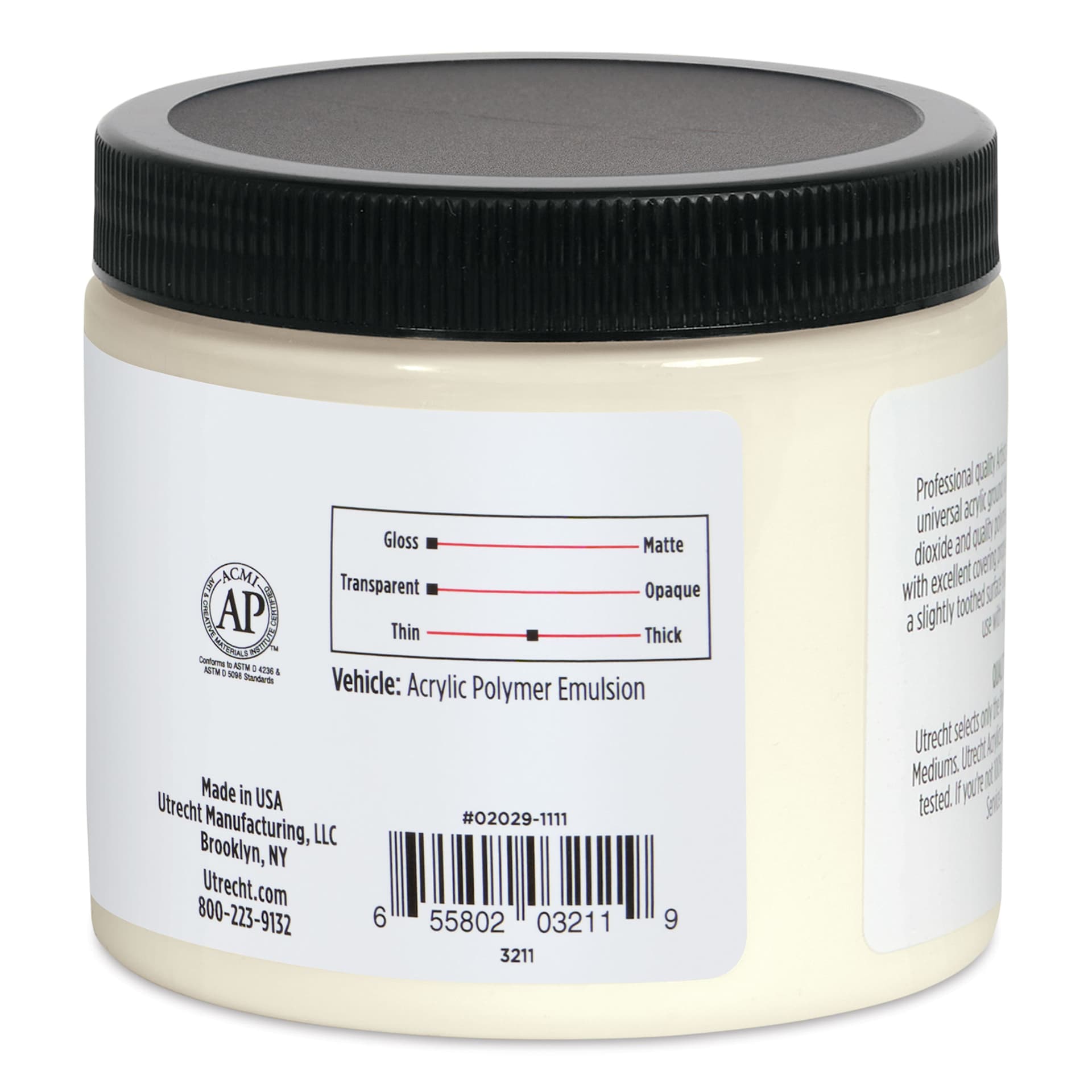 Utrecht Artists' Acrylic Retarder Gel Medium - 16 oz right side Utrecht Artists' Acrylic Retarder Gel Medium - 16 oz right side