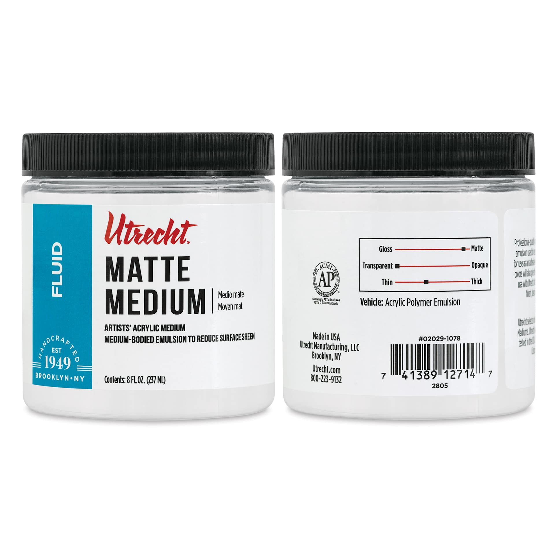 Utrecht Artists' Acrylic Fluid Mediums, front and back of 8 oz jar Utrecht Artists' Acrylic Fluid Mediums, front and back of 8 oz jar