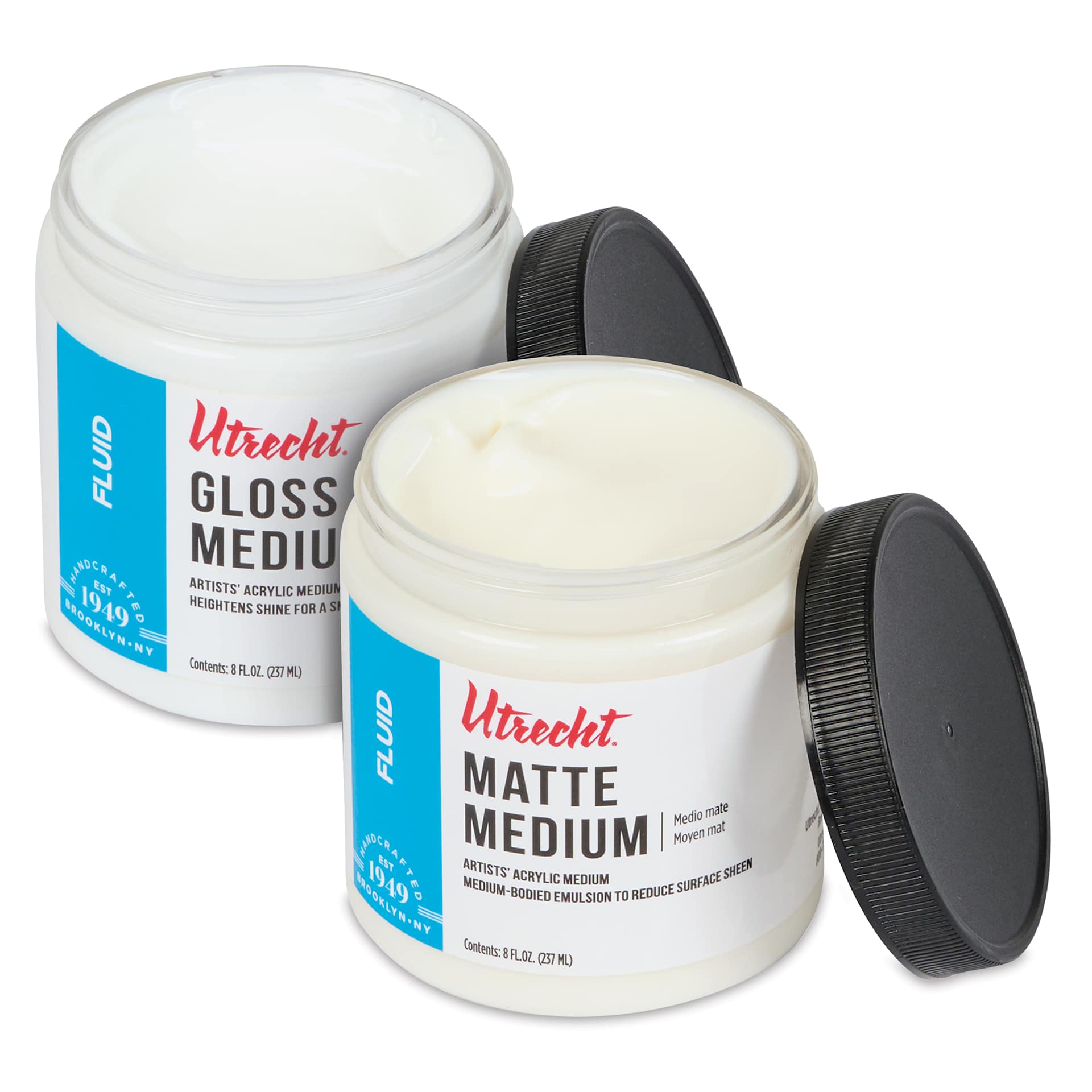 Utrecht Artists' Acrylic Fluid Mediums, lids off 8 oz jars Utrecht Artists' Acrylic Fluid Mediums, lids off 8 oz jars