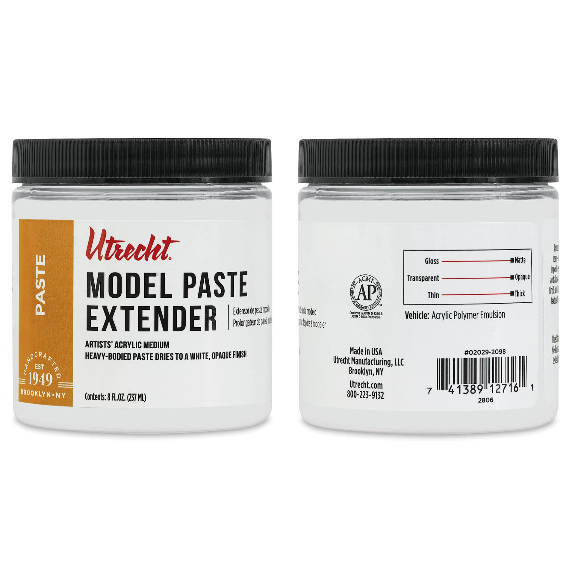 Utrecht Artists' Acrylic Model Paste Extender, front and back of label Utrecht Artists' Acrylic Model Paste Extender, front and back of label
