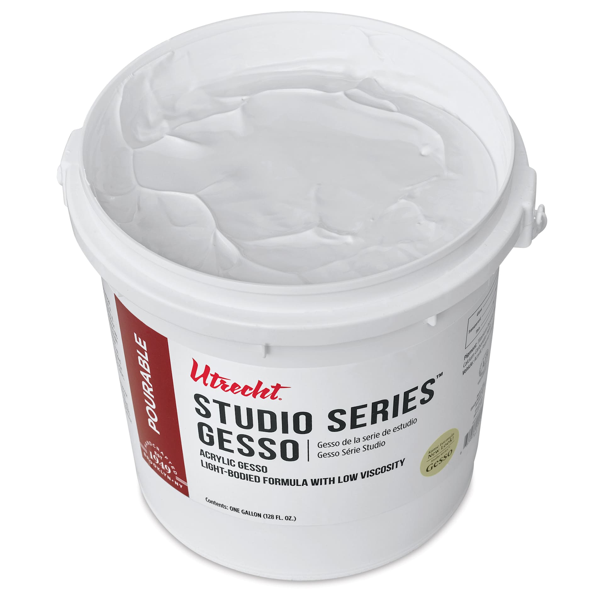 Utrecht Studio Series Acrylic Gesso - 128 oz with lid removed to show gesso Utrecht Studio Series Acrylic Gesso - 128 oz with lid removed to show gesso