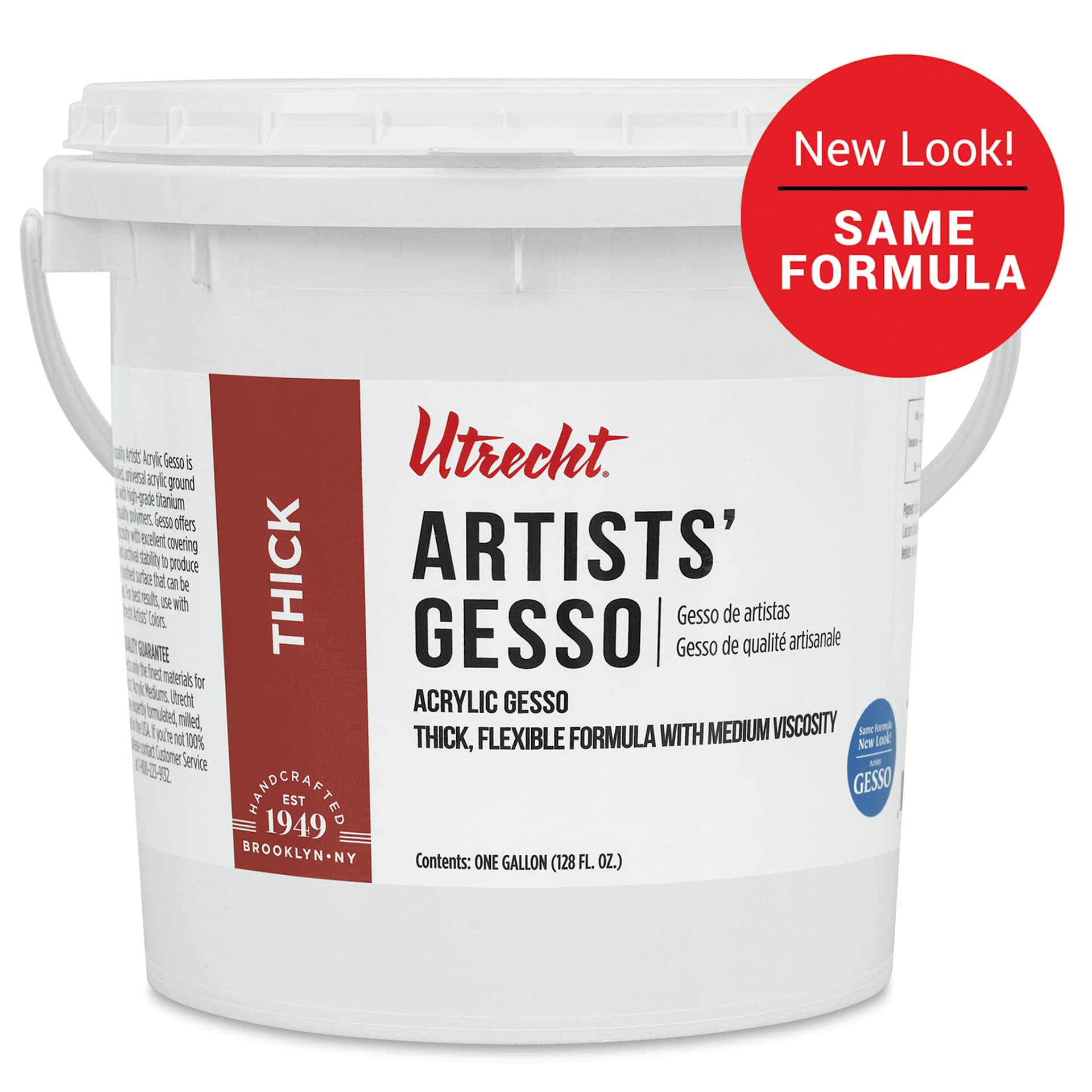 New look! Same formula - Utrecht Artists Acrylic Gesso - White, 128 oz New look! Same formula Utrecht Artists Acrylic Gesso - Medium Bodied, White, Gallon