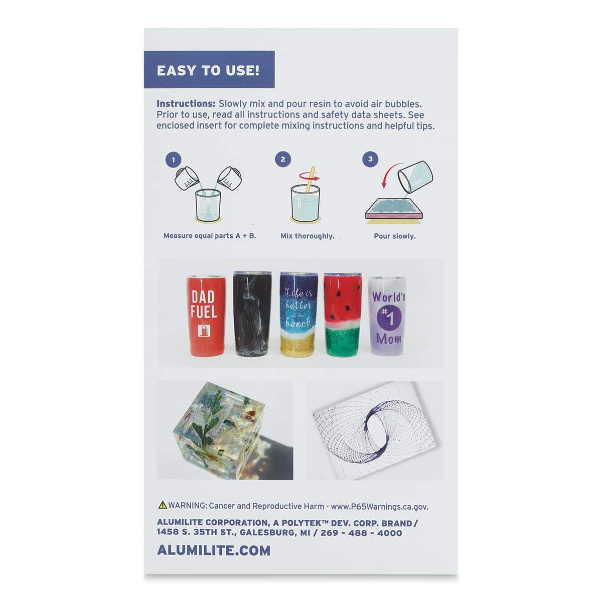 Alumilite Amazing Clear Cast Plus Epoxy Casting Resin - 16 oz, Bottle (Back of packaging)
