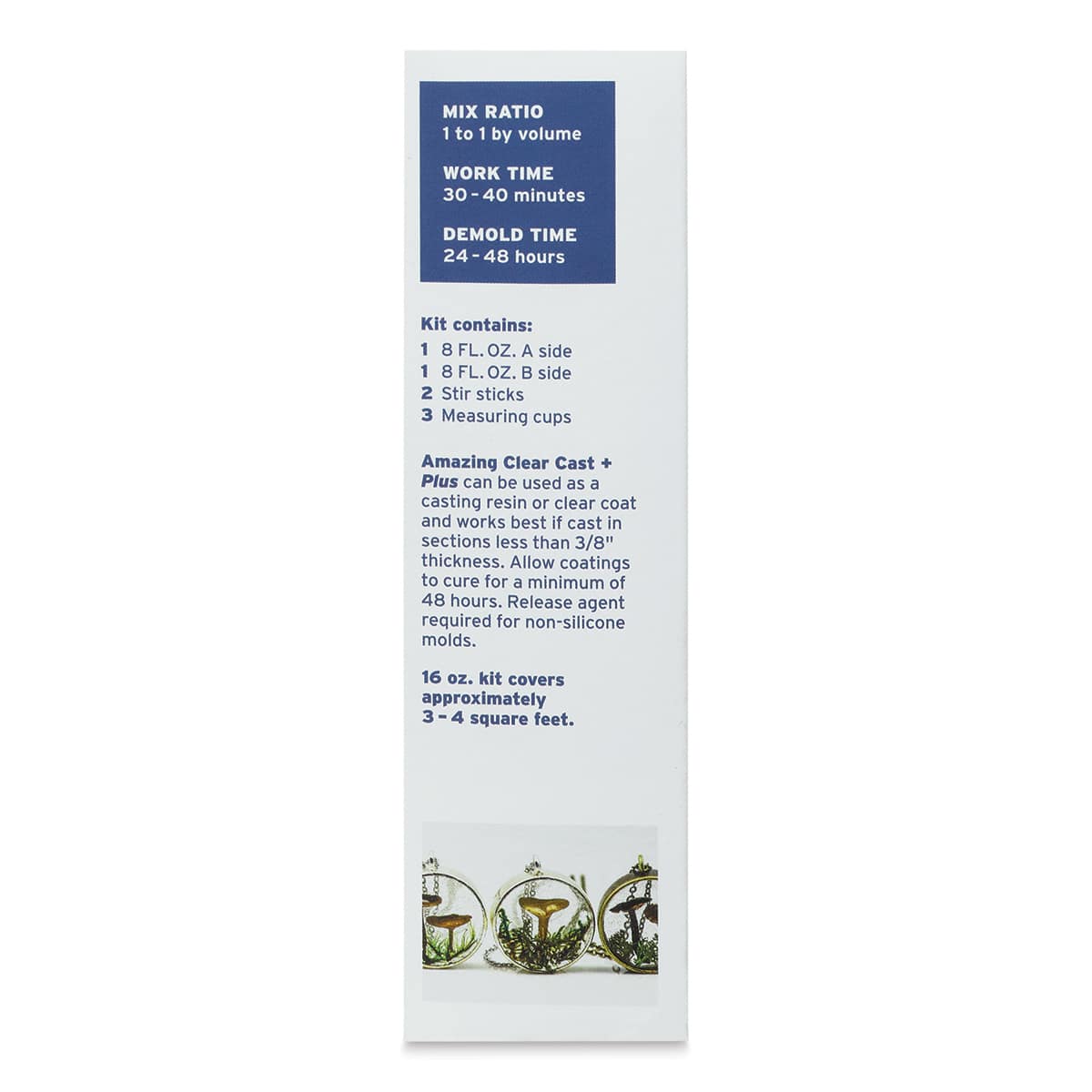 Alumilite Amazing Clear Cast Plus Epoxy Casting Resin - 16 oz, Bottle (Side view of packaging, Mixing ratio shown)