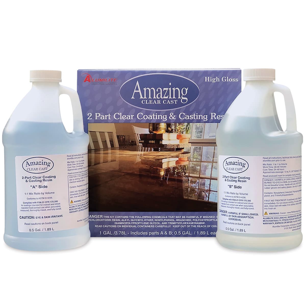 Alumilite Amazing Clear Cast Epoxy Casting Resin - 1 Gallon, Bottle (Box contents shown with packaging) Alumilite Amazing Clear Cast Epoxy Casting Resin - 1 Gallon, Bottle (Box contents shown with packaging)