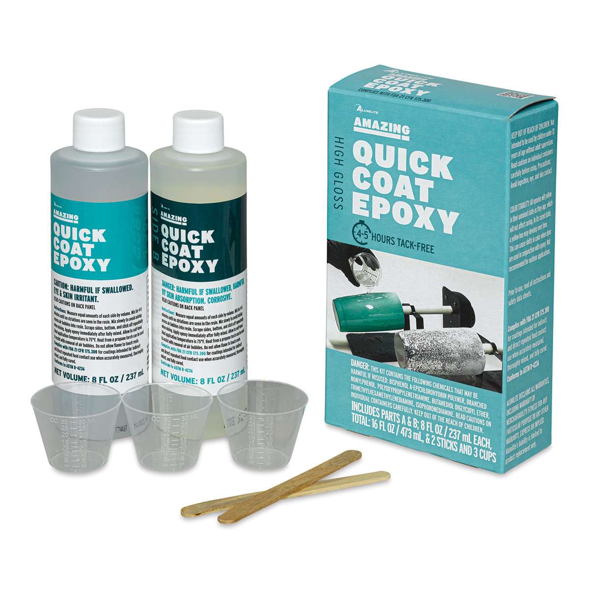 Alumilite Amazing Quick Coat Epoxy - 16 oz, Bottle (Box contents shown with packaging) Alumilite Amazing Quick Coat Epoxy - 16 oz, Bottle (Box contents shown with packaging)
