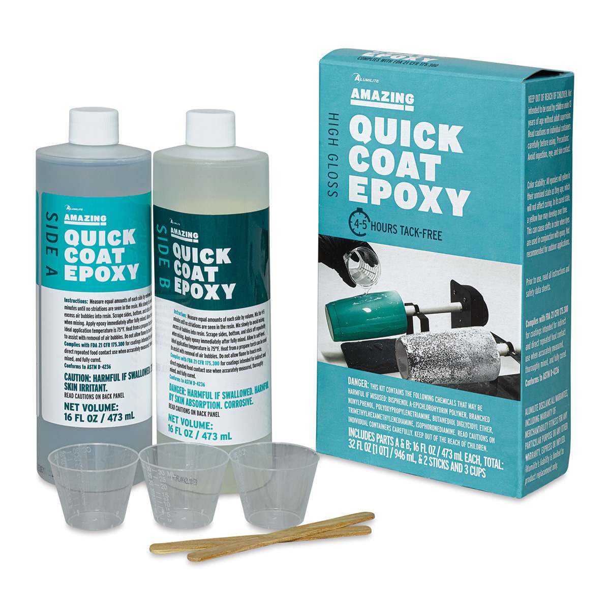 Alumilite Amazing Quick Coat Epoxy - 32 oz, Bottle (Box contents shown with packaging) Alumilite Amazing Quick Coat Epoxy - 32 oz, Bottle (Box contents shown with packaging)