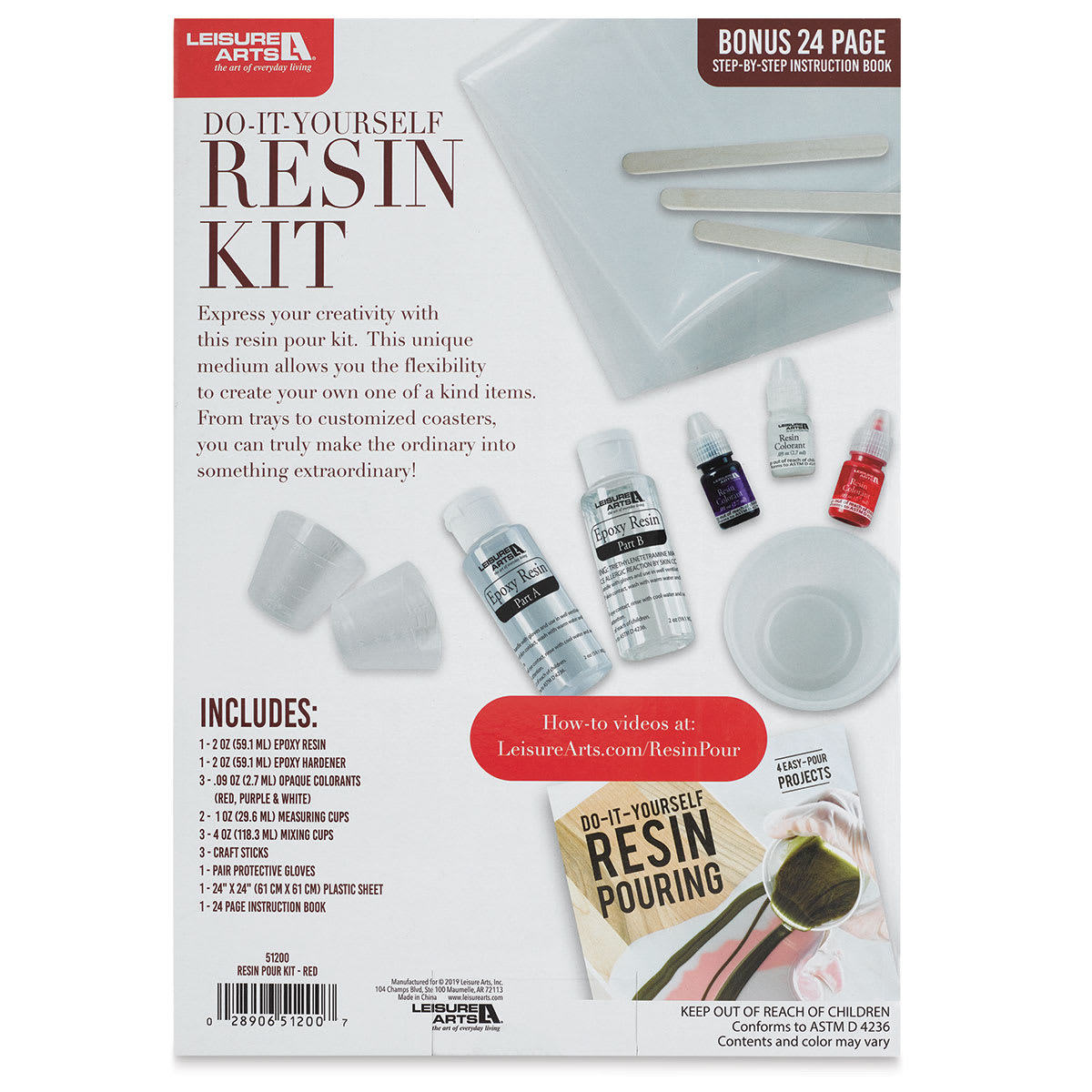 Leisure Arts Resin Pour Kit - Red (Back of packaging)