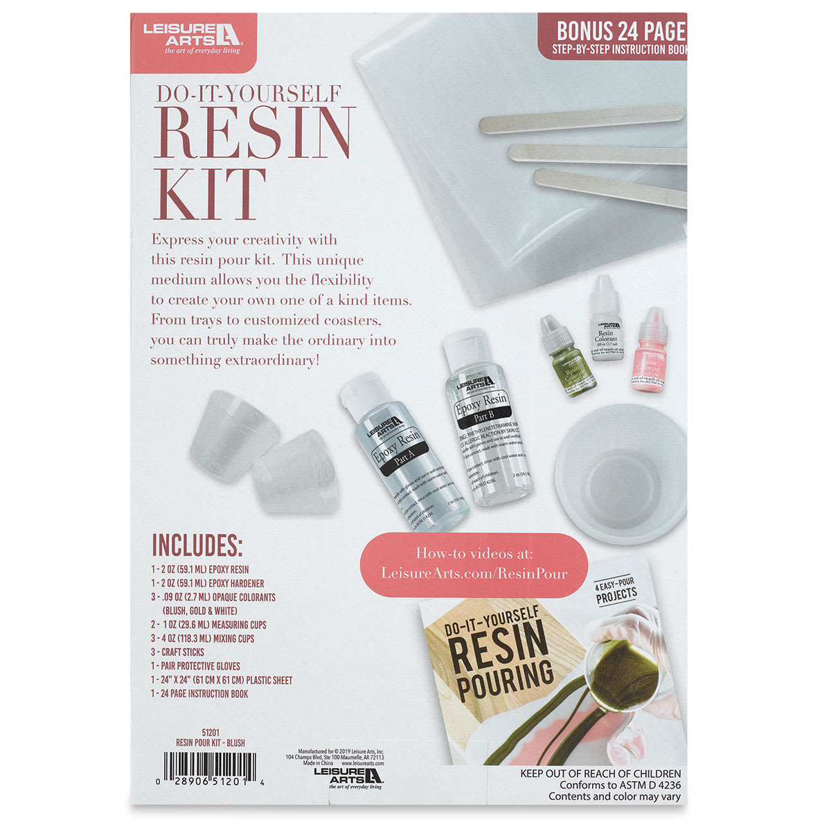 Leisure Arts Resin Pour Kit - Blush (Back of packaging)