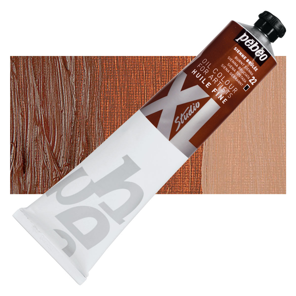 Pebeo XL Studio Oil Paint - Burnt Sienna, 200 ml tube and swatch