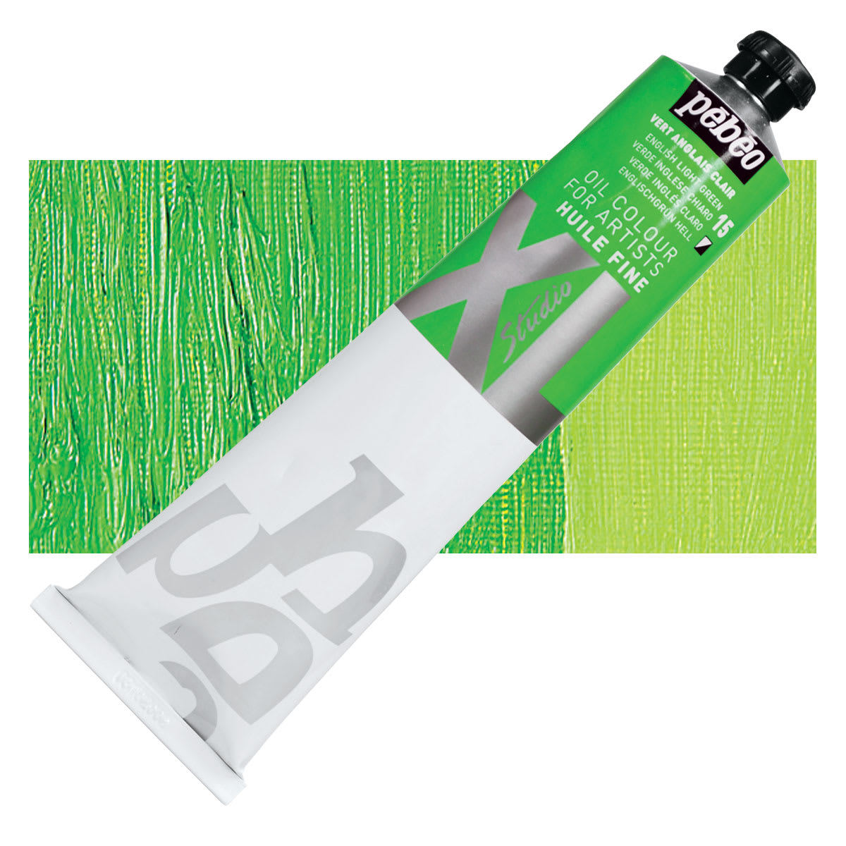 Pebeo XL Studio Oil Paint - English Light Green, 180 ml tube and swatch