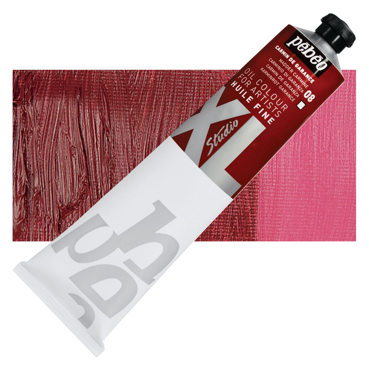 Pebeo XL Studio Oil Paint - Madder Carmine, 200 ml Tube and swatch