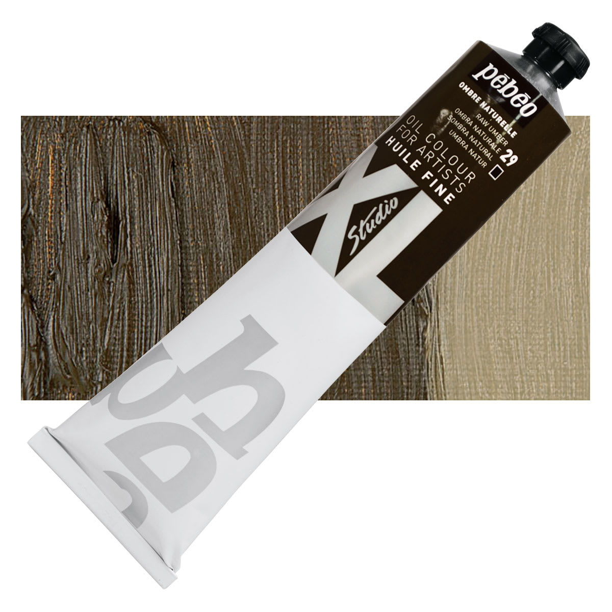 Pebeo XL Studio Oil Paint - Raw Umber, 200 ml tube and swatch