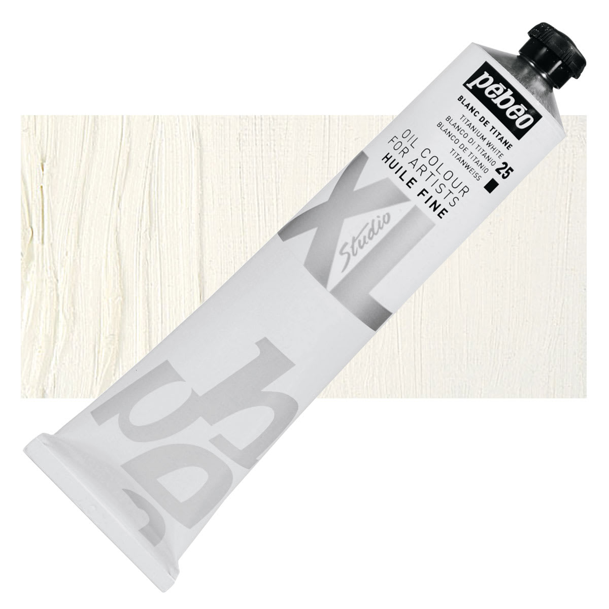 Pebeo XL Studio Oil Paint - Titanium White, 200 ml tube and swatch