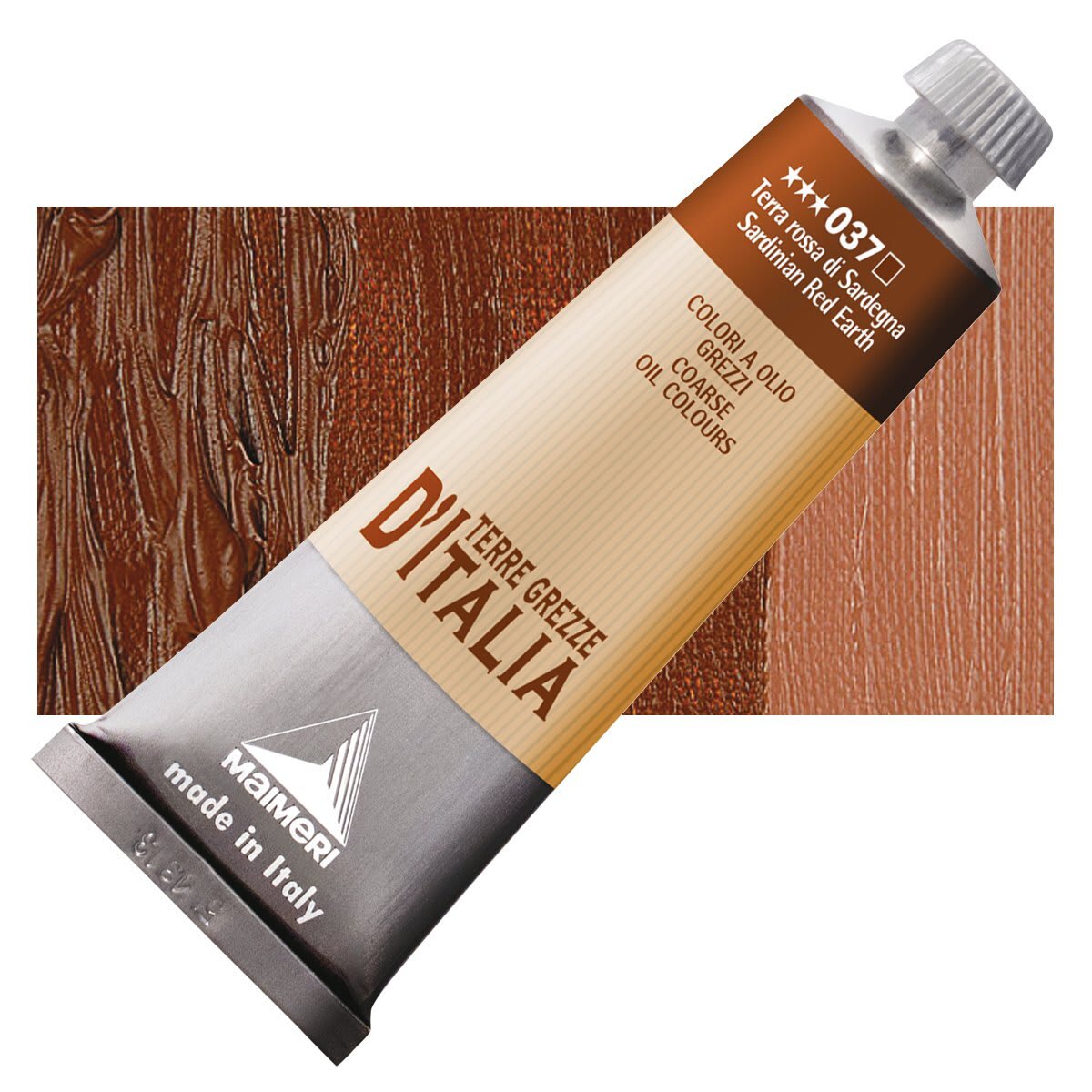 Maimeri Italian Natural Earth Oil Paint - Sardinian Red Earth, 60 ml tube and swatch