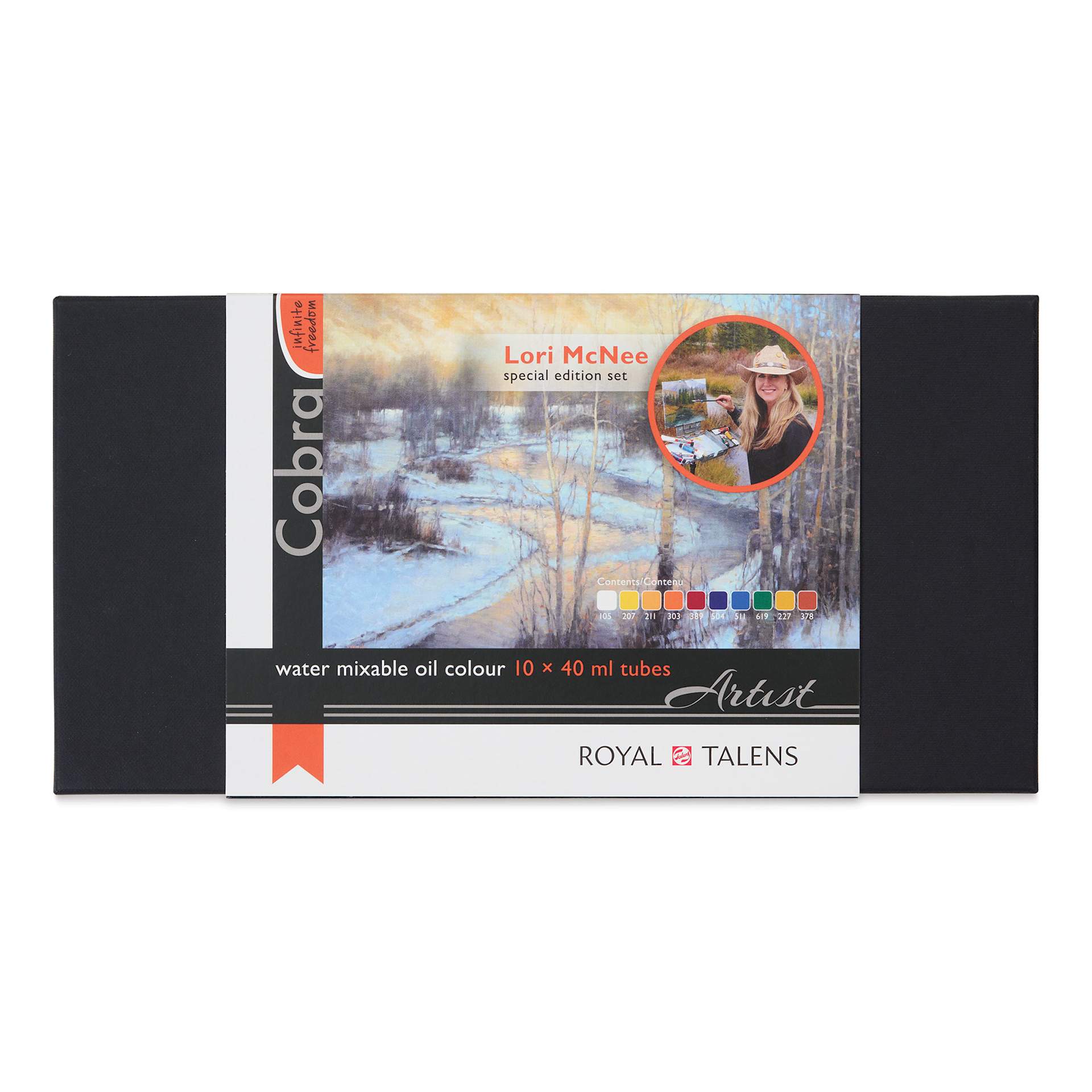 Cobra Artist Water Mixable Oil Paint - Lori McNee Special Edition Set of 10, front of package Cobra Artist Water Mixable Oil Paint - Lori McNee Special Edition Set of 10, front of package