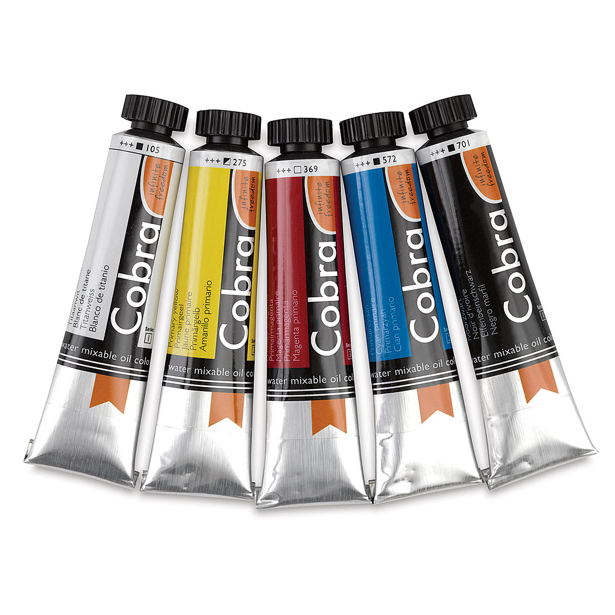 Cobra Artist Water Mixable Oil Paint - Mixing Set of 5, tubes fanned out Cobra Artist Water Mixable Oil Paint - Mixing Set of 5, tubes fanned out