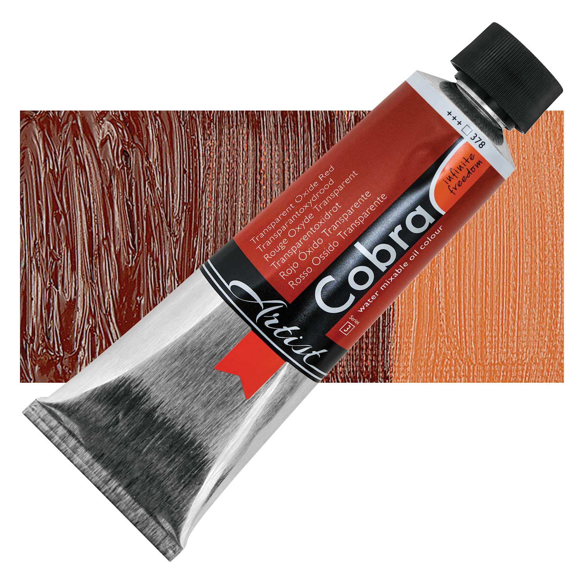 Cobra Artist Water Mixable Oil Paint - Transparent Oxide Red, 150 ml tube and swatch