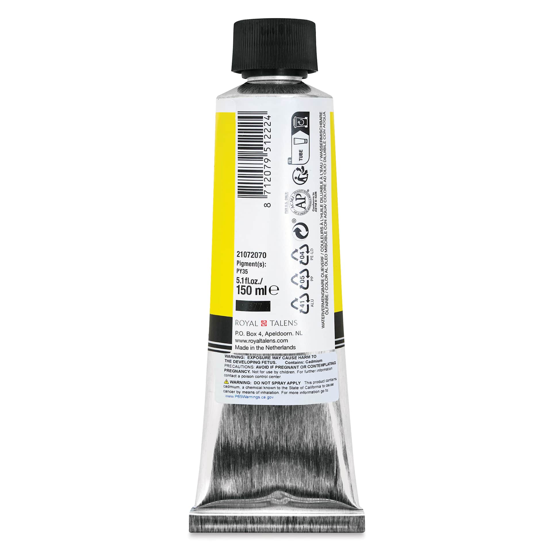 Cobra Artist Water Mixable Oil Paint - Cadmium Yellow Lemon, 150 ml tube back