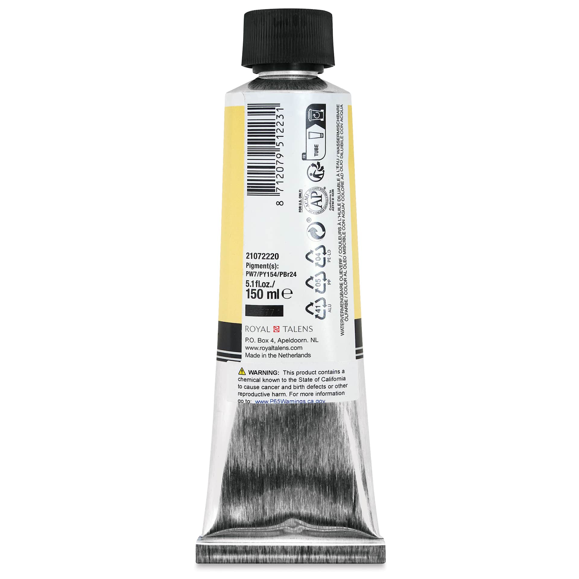Cobra Artist Water Mixable Oil Paint - Naples Yellow Light, 150 ml tube back