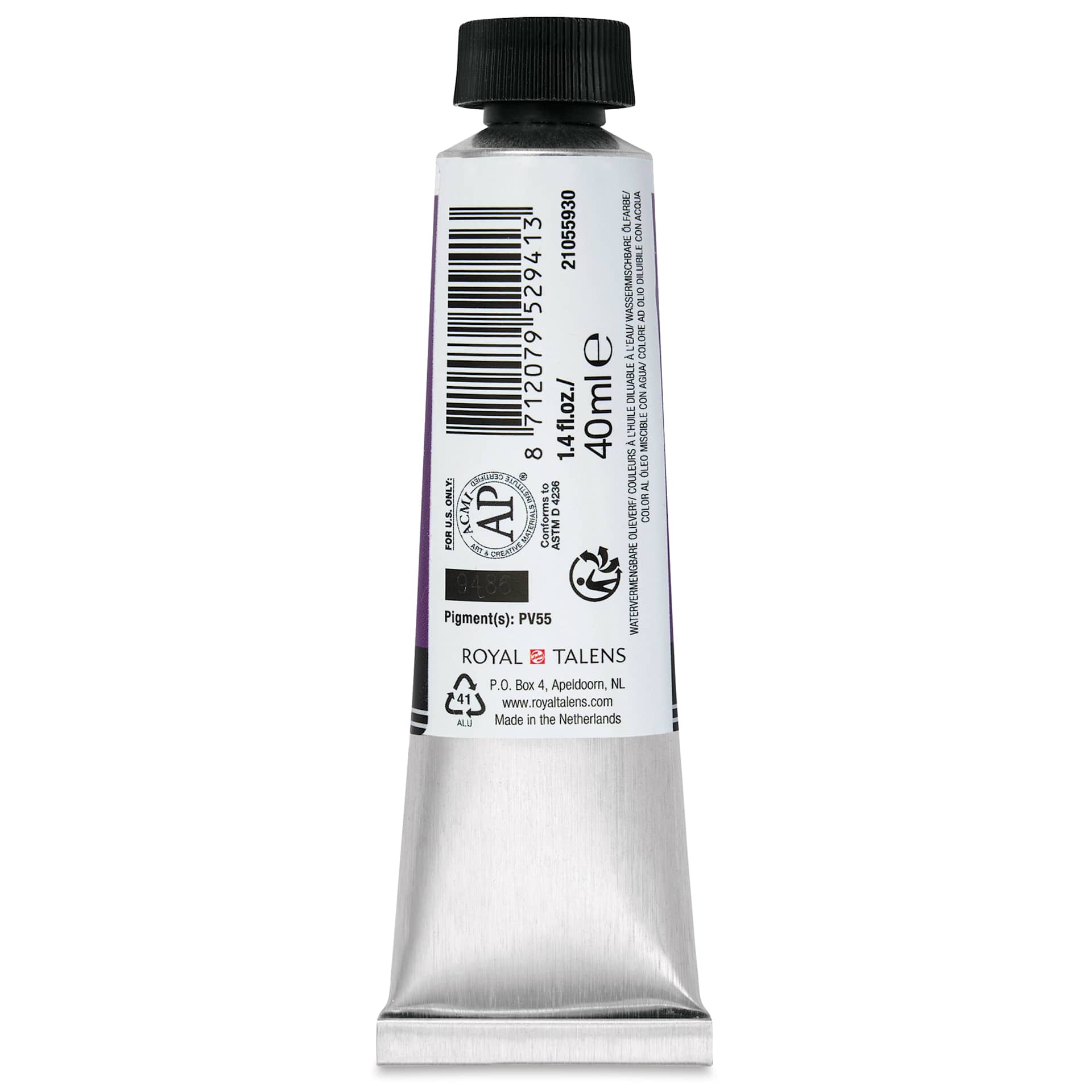 Cobra Artist Water Mixable Oil Paint - Quinacridone Purple Bluish, 40 ml tube back
