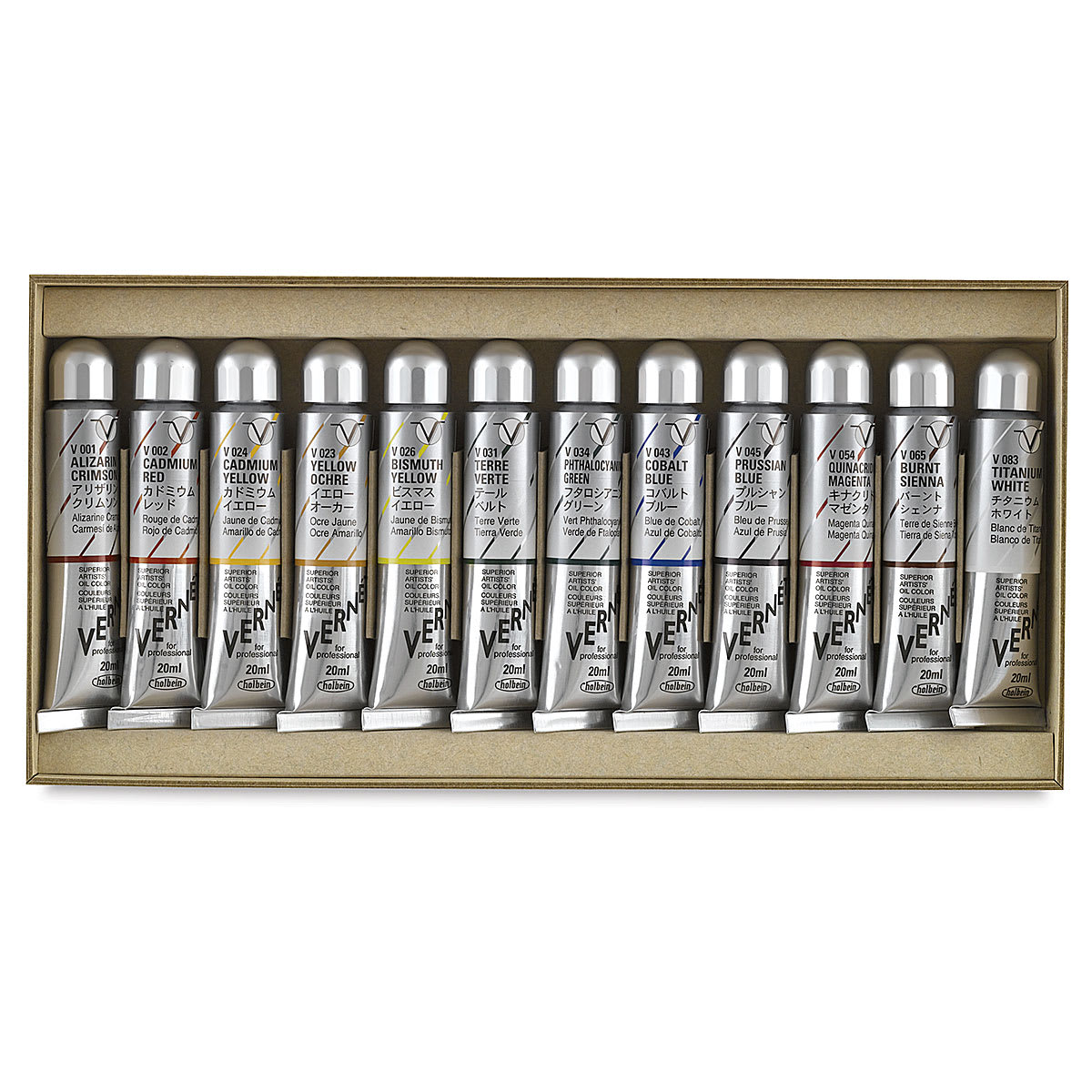 Holbein Vernét Superior Artists' Oil Paint Set - Set of 12 colors shown in open tray Holbein Vernét Superior Artists' Oil Paint Set - Set of 12 colors shown in open tray
