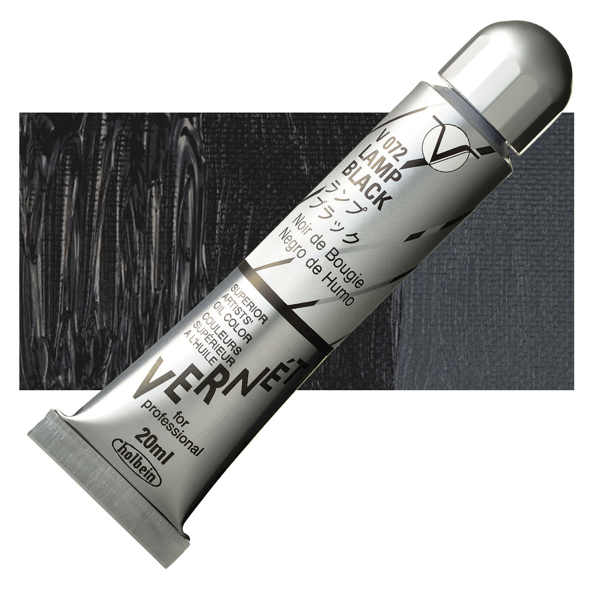 Holbein Vernét Superior Artists' Oil Paint - Lamp Black, 20 ml tube and swatch
