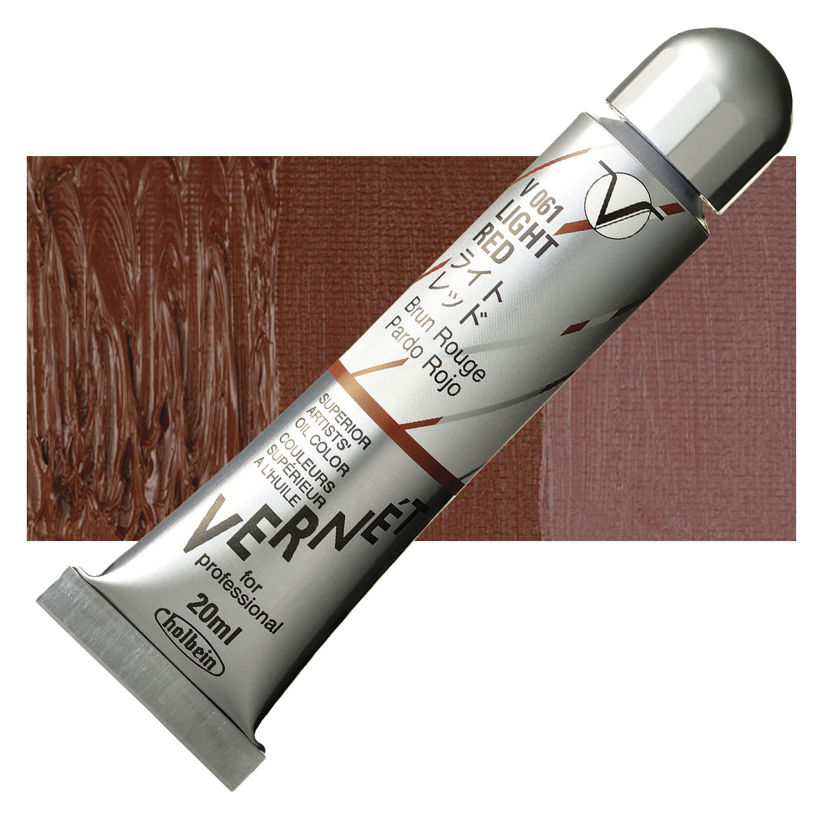 Holbein Vernét Superior Artists' Oil Paint - Light Red, 20 ml tube and swatch